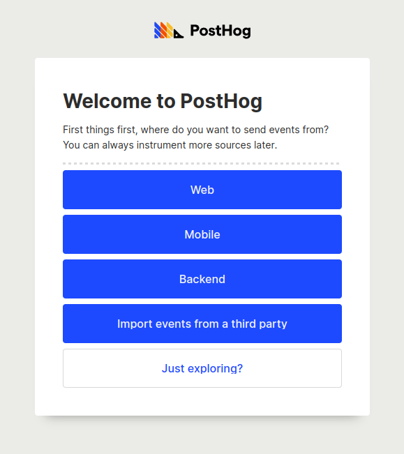 selecting where you want to intregrate PostHog to